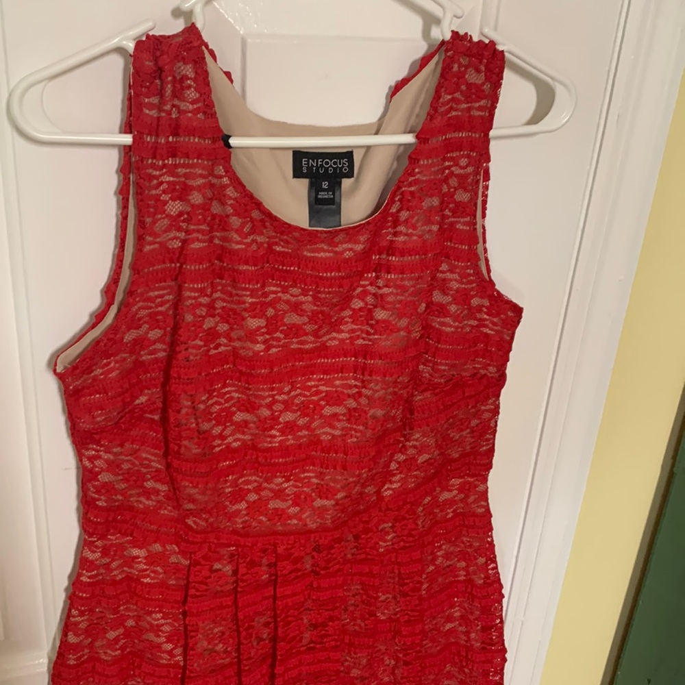 Enfocus studio red lace knee-length dress size 12